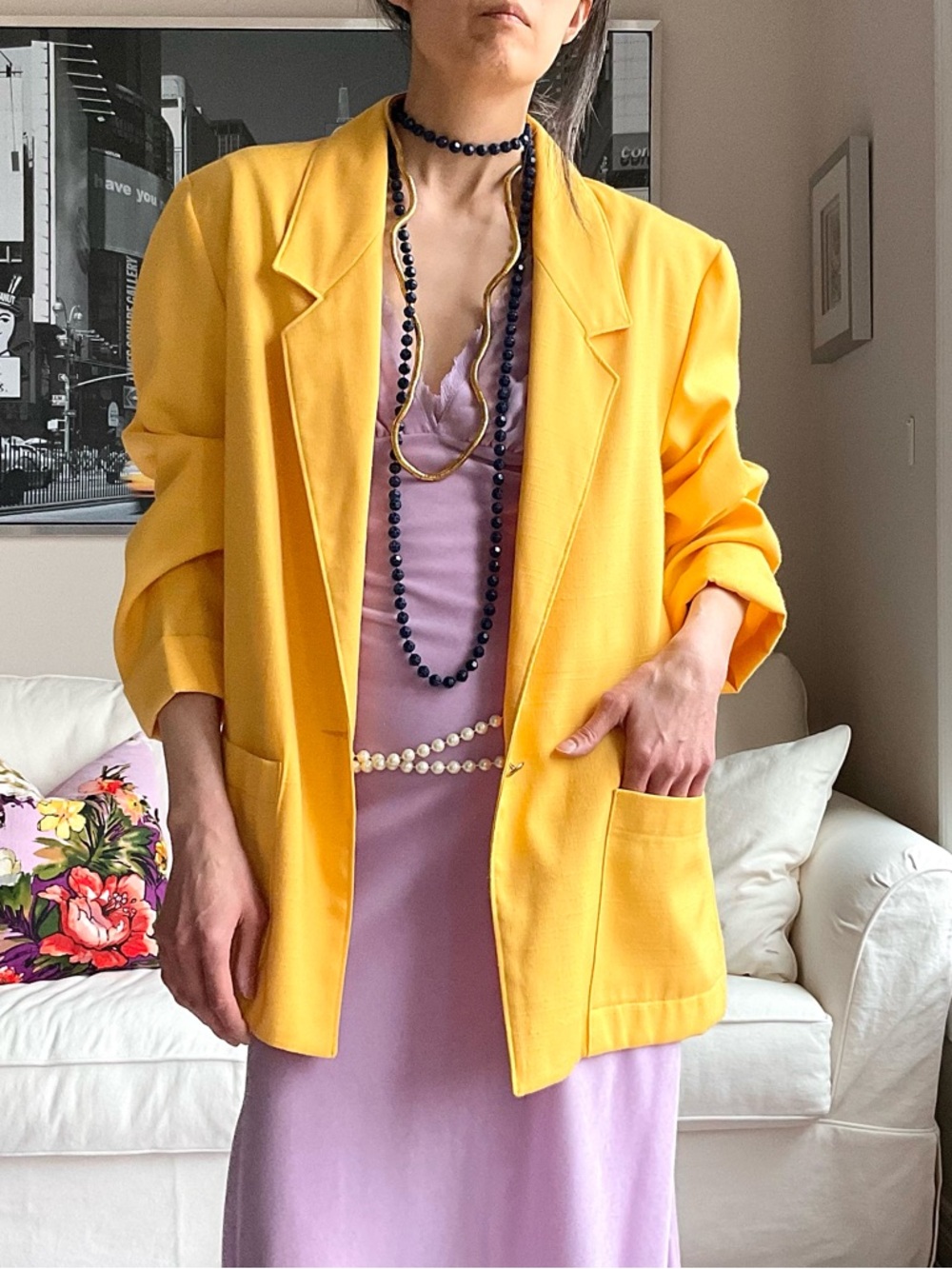 Vintage yellow single button blazer